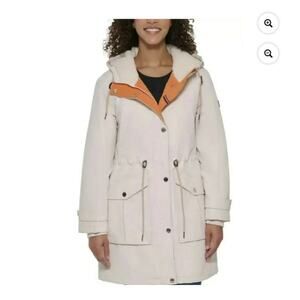 NWOT Tommy Hilfiger Women's Parka Midweight Hooded Jacket Cream Orange Size XXL